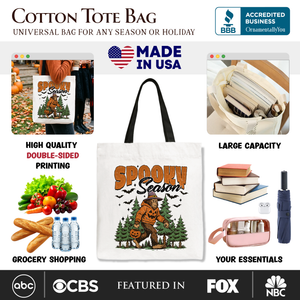 Spooky Season Bigfoot Tote Bag, Halloween Sasquatch Pumpkin Gift Shopper — view 2