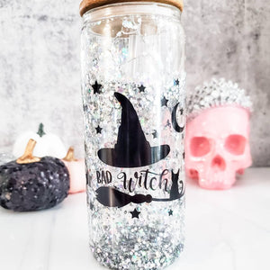 Bad Witch Halloween Snow Globe Glitter Iced Coffee Cup — view 1