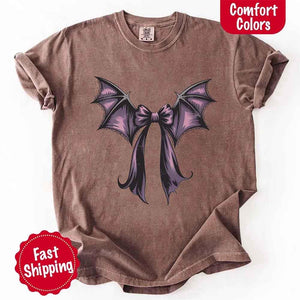 Bat Bow Comfort Colors Shirt – Trendy Halloween Tee — view 4