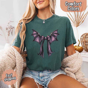 Bat Bow Comfort Colors Shirt – Trendy Halloween Tee — view 8