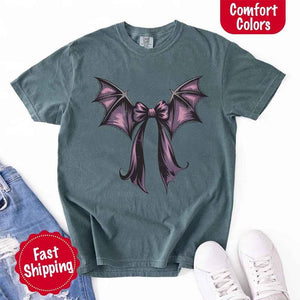 Bat Bow Comfort Colors Shirt – Trendy Halloween Tee — view 7