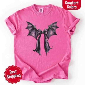 Bat Bow Comfort Colors Shirt – Trendy Halloween Tee — view 15