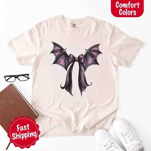 Bat Bow Comfort Colors Shirt – Trendy Halloween Tee — view 2