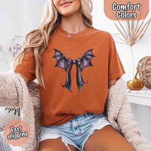 Bat Bow Comfort Colors Shirt – Trendy Halloween Tee — view 16