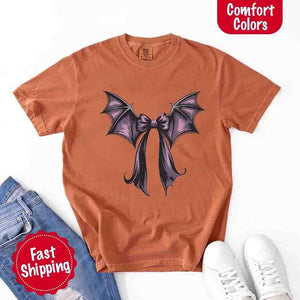 Bat Bow Comfort Colors Shirt – Trendy Halloween Tee — view 17