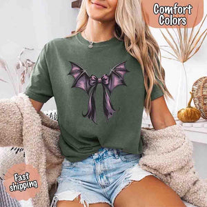Bat Bow Comfort Colors Shirt – Trendy Halloween Tee — view 19