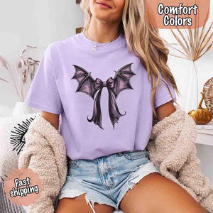 Bat Bow Comfort Colors Shirt – Trendy Halloween Tee — view 20