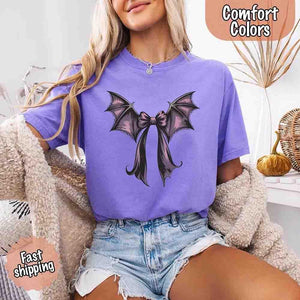Bat Bow Comfort Colors Shirt – Trendy Halloween Tee — view 22