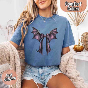 Bat Bow Comfort Colors Shirt – Trendy Halloween Tee — view 9