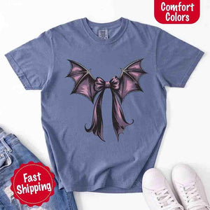 Bat Bow Comfort Colors Shirt – Trendy Halloween Tee — view 10