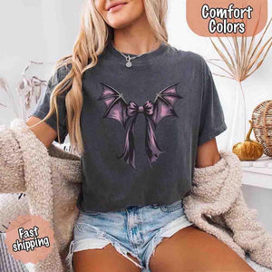 Bat Bow Comfort Colors Shirt – Trendy Halloween Tee — view 6