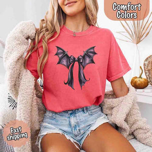 Bat Bow Comfort Colors Shirt – Trendy Halloween Tee — view 12