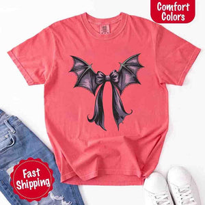 Bat Bow Comfort Colors Shirt – Trendy Halloween Tee — view 13