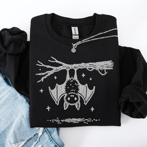 Bat Cute Adorable Halloween Graphic Illustration Cozy Fleece Playful Autumn Nightfall Sweatshirt — view 2
