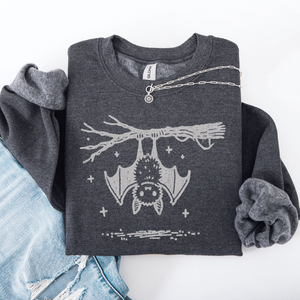 Bat Cute Adorable Halloween Graphic Illustration Cozy Fleece Playful Autumn Nightfall Sweatshirt — view 5