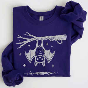 Bat Cute Adorable Halloween Graphic Illustration Cozy Fleece Playful Autumn Nightfall Sweatshirt — view 6