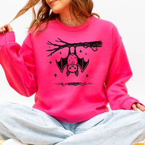Bat Cute Adorable Halloween Graphic Illustration Cozy Fleece Playful Autumn Nightfall Sweatshirt — view 7