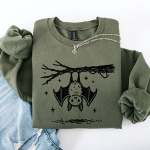 Bat Cute Adorable Halloween Graphic Illustration Cozy Fleece Playful Autumn Nightfall Sweatshirt — view 3