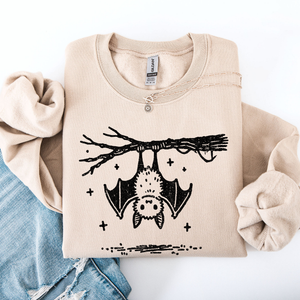 Bat Cute Adorable Halloween Graphic Illustration Cozy Fleece Playful Autumn Nightfall Sweatshirt — view 1