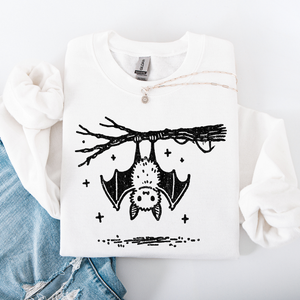 Bat Cute Adorable Halloween Graphic Illustration Cozy Fleece Playful Autumn Nightfall Sweatshirt — view 9