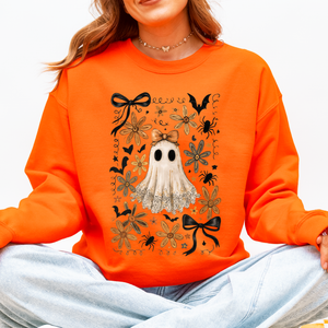 Beautiful Halloween, Bows, Bats, Flowers Boho Vintage Cozy Autumn Graphic Sweatshirt — view 7