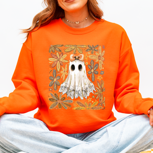 Beautiful Halloween Flowers Coquette Ghost Cozy Night Garden Illustration Sweatshirt — view 7