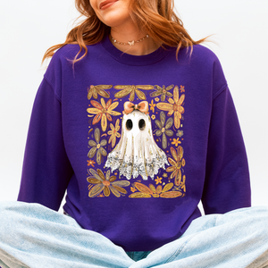 Beautiful Halloween Flowers Coquette Ghost Cozy Night Garden Illustration Sweatshirt — view 10