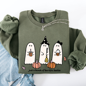 Besties Halloween Ghosts Witch Pumpkin Spooky Cozy Autumn Night Party Moody Festival Friends Forever Crew Sweatshirt — view 2