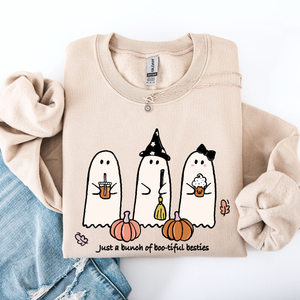 Besties Halloween Ghosts Witch Pumpkin Spooky Cozy Autumn Night Party Moody Festival Friends Forever Crew Sweatshirt — view 1