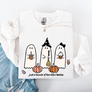 Besties Halloween Ghosts Witch Pumpkin Spooky Cozy Autumn Night Party Moody Festival Friends Forever Crew Sweatshirt — view 9