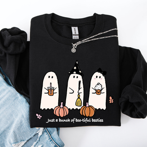 Besties Halloween Ghosts Witch Pumpkin Spooky Cozy Autumn Night Party Moody Festival Friends Forever Crew Sweatshirt — view 6