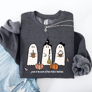 Besties Halloween Ghosts Witch Pumpkin Spooky Cozy Autumn Night Party Moody Festival Friends Forever Crew Sweatshirt — view 3