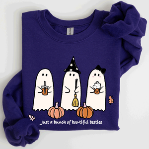 Besties Halloween Ghosts Witch Pumpkin Spooky Cozy Autumn Night Party Moody Festival Friends Forever Crew Sweatshirt — view 10