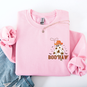 Boo Haw Cowboy Western Halloween Spirit Cozy Fall Favorite For Autumn Nights And Spooky Season Wear Pocket Sweatshirt — view 2