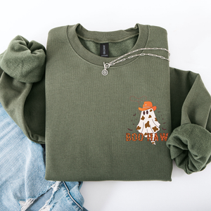 Boo Haw Cowboy Western Halloween Spirit Cozy Fall Favorite For Autumn Nights And Spooky Season Wear Pocket Sweatshirt — view 5