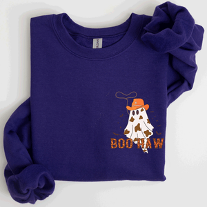 Boo Haw Cowboy Western Halloween Spirit Cozy Fall Favorite For Autumn Nights And Spooky Season Wear Pocket Sweatshirt — view 6