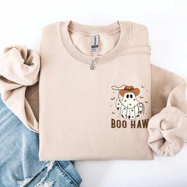 Boo Haw Lasso Cowboy Western Halloween Spirit Of The Wild Frontier Classic Western Quote Pocket Sweatshirt