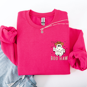 Boo Haw Lasso Cowboy Western Halloween Spirit Of The Wild Frontier Classic Western Quote Pocket Sweatshirt — view 5