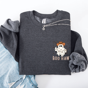Boo Haw Lasso Cowboy Western Halloween Spirit Of The Wild Frontier Classic Western Quote Pocket Sweatshirt — view 6