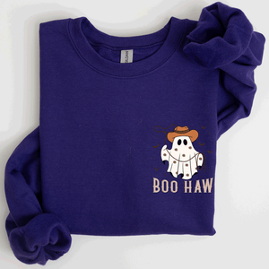 Boo Haw Lasso Cowboy Western Halloween Spirit Of The Wild Frontier Classic Western Quote Pocket Sweatshirt — view 8