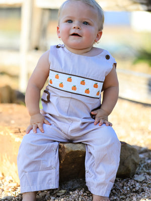 Fall Halloween & Thanksgiving  Pumpkin Smock Embroidered Boys Romper — view 1