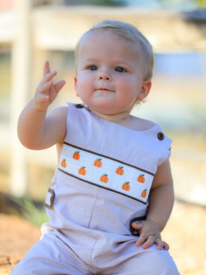 Fall Halloween & Thanksgiving  Pumpkin Smock Embroidered Boys Romper — view 4