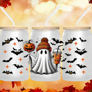 Cute Ghost Halloween 16oz Glass Tumbler – Lid & Straw, Spooky Season Gift — view 4
