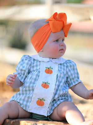 Fall Halloween & Thanksgiving Applique Plaid Girls Bloomers Romper Set — view 1
