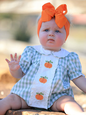 Fall Halloween & Thanksgiving Applique Plaid Girls Bloomers Romper Set — view 4