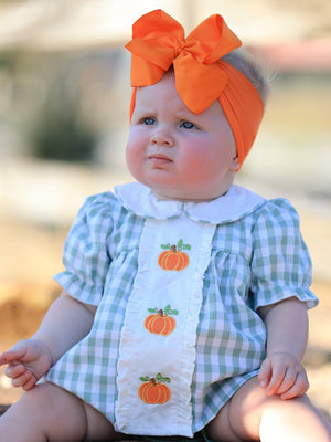 Fall Halloween & Thanksgiving Applique Plaid Girls Bloomers Romper Set — view 2