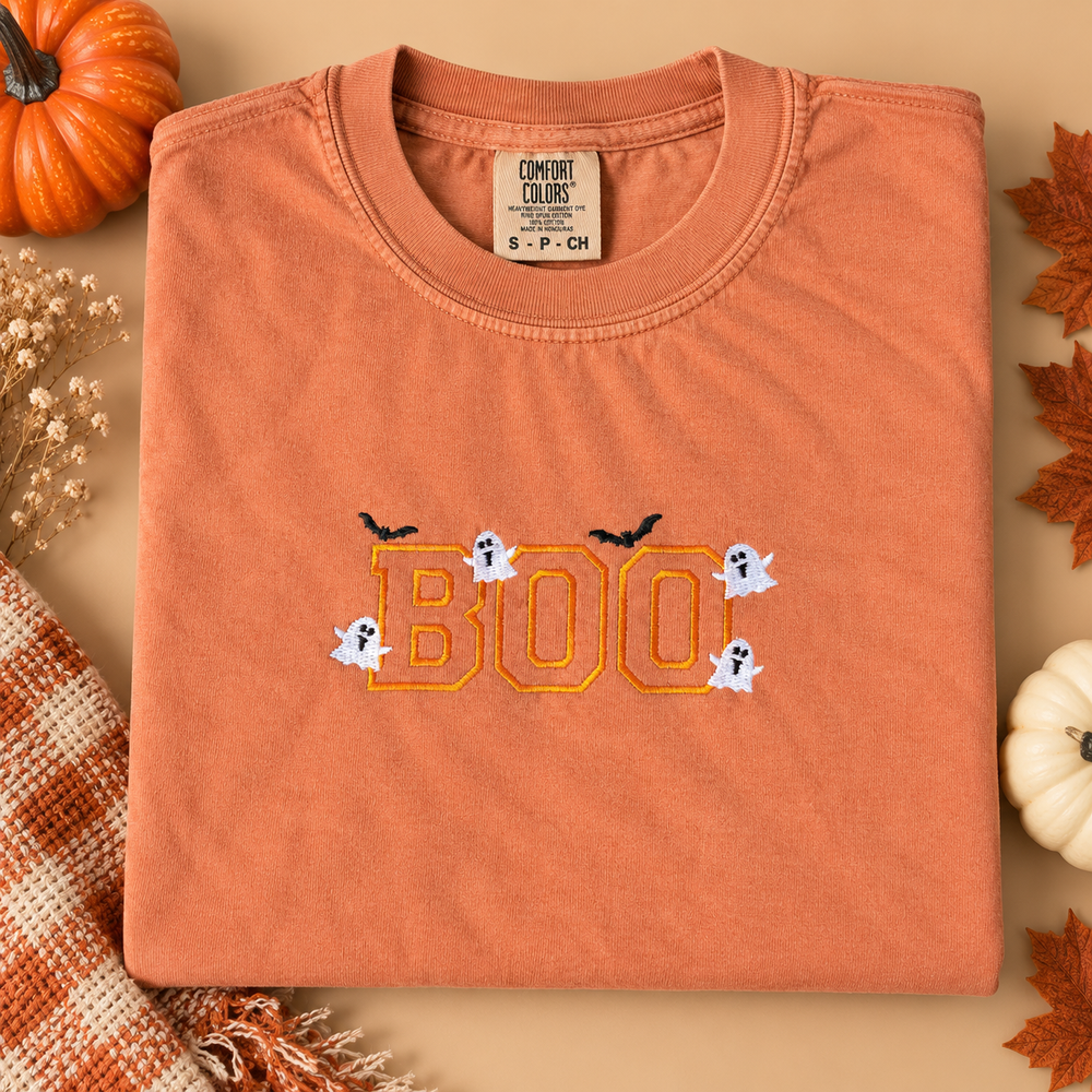 Adult Embroidered BOO Halloween Comfort Colors Tee