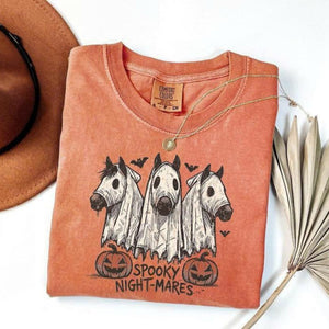 Comfort Colors Halloween Spooky Night-Mares Horse Shirt, Cute Ghost Horse Tee, Western Halloween Cowgirl Graphic T-Shirt, Fall Season Gift — view 1