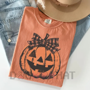 Comfort Colors® Jack o' Lantern Shirt – Preppy Coquette Halloween T-Shirt, Women's Pumpkin Bow Tee — view 1