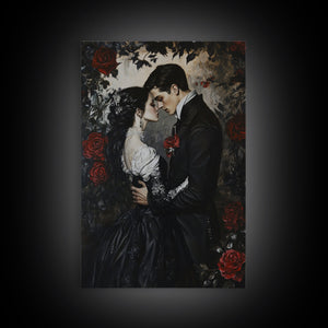 Dark Romance Painting Print, Victorian Gothic Wall Art, Halloween Decor, Gift Idea For Goth Couples, Goth Decor, Goth Wall Art, Dark Academia — view 10